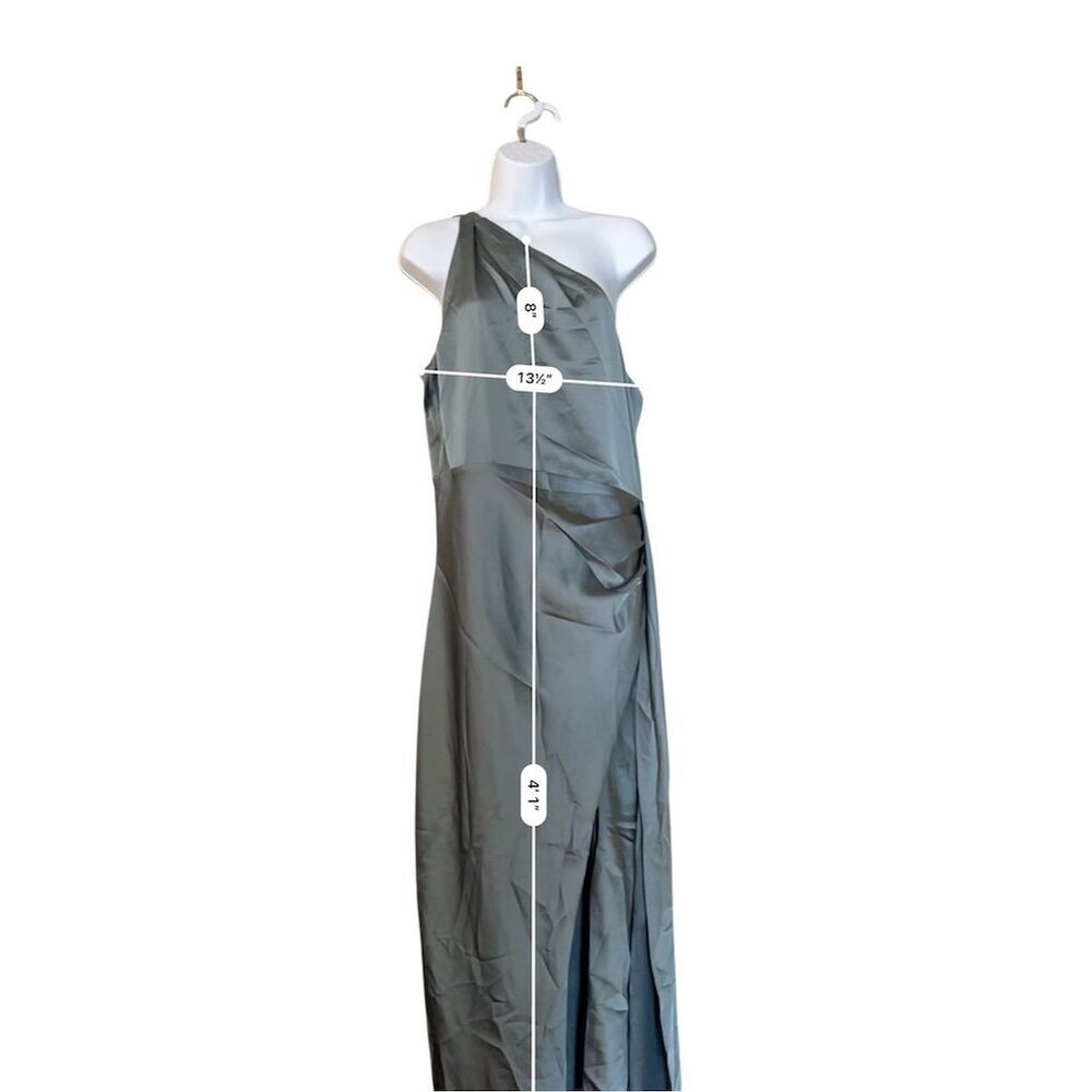 Lulus Women's XL Green One-Shoulder Satin Maxi Dress Evening Gown - Picture 9 of 15